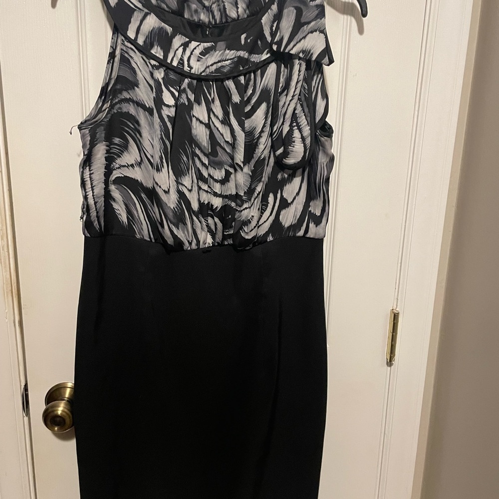 AB Studio Black and White Sheath Dress Sleeveless Cowl Neck